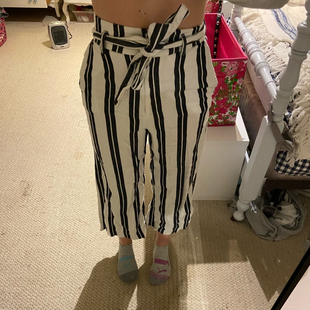 Striped wide pants with tie belt at the top. H&M